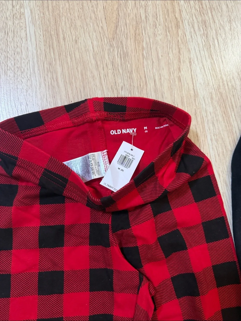Kids Grey Heart Leggings, Red Plaid Leggings & Black Leggings - 3pcs